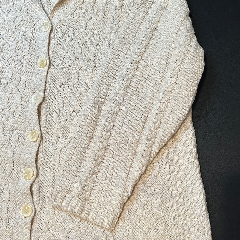 Northern Reflections Beige Knit Cardigan Grandma-Core 70 percent cotton sz large - Picture 5 of 6